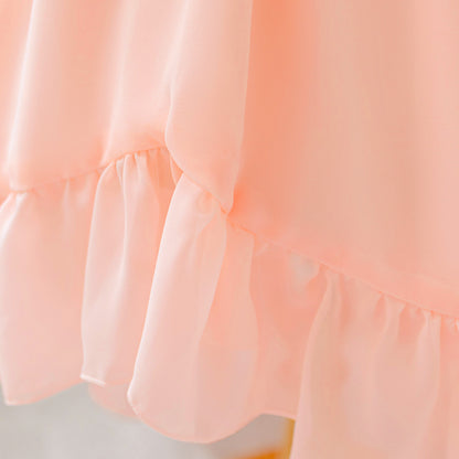 Frocklet Cute Pink High-Low Halter Neck A-Line Flower Girl Dress for Parties & Celebrations 10