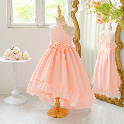 Frocklet Cute Pink High-Low Halter Neck A-Line Flower Girl Dress for Parties & Celebrations 4