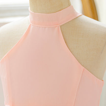 Frocklet Cute Pink High-Low Halter Neck A-Line Flower Girl Dress for Parties & Celebrations 7