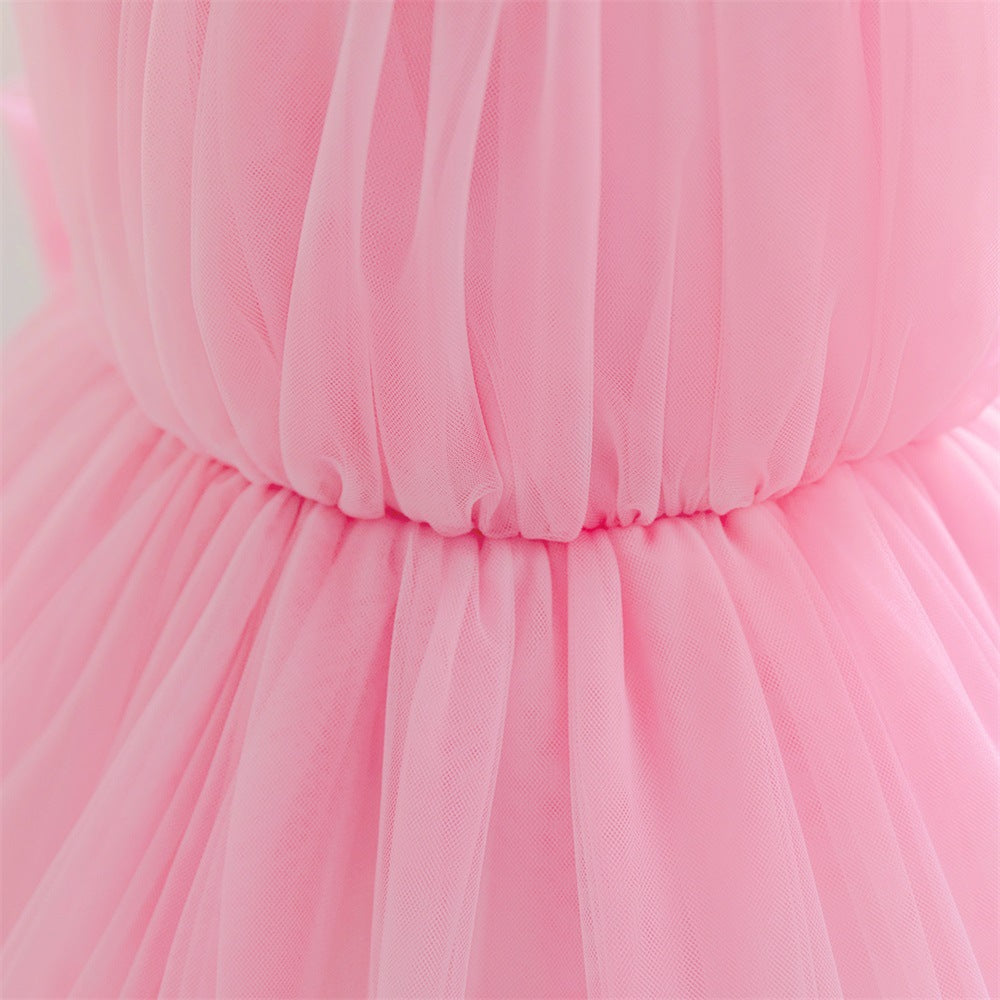 Light Pink Tulle High-Low Halter Dress for Girls | Party & Wedding A-Line Princess Gown