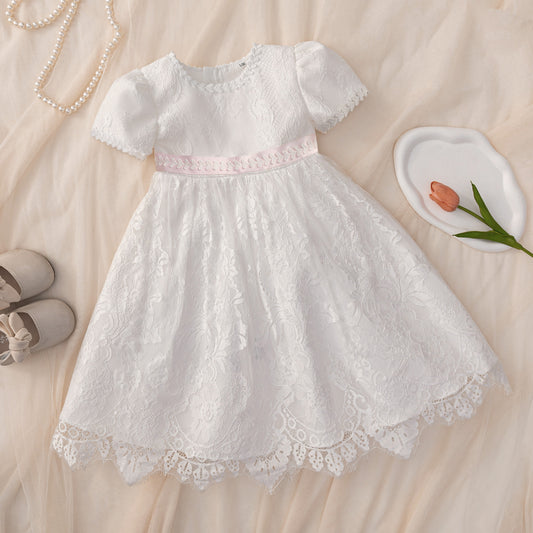 Adorable Lace Flower Girl & Christening Dress – Tea Length for 0-3 Years