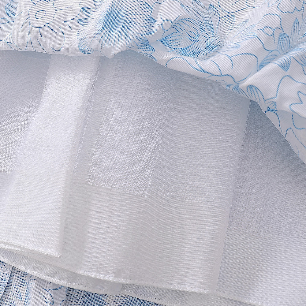 Light Blue Floral Satin Baby Dress – Cute A-Line Tea Length for Parties & Weddings