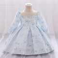 Cute Light Blue A-Line Satin Floral Dress for Baby Girls