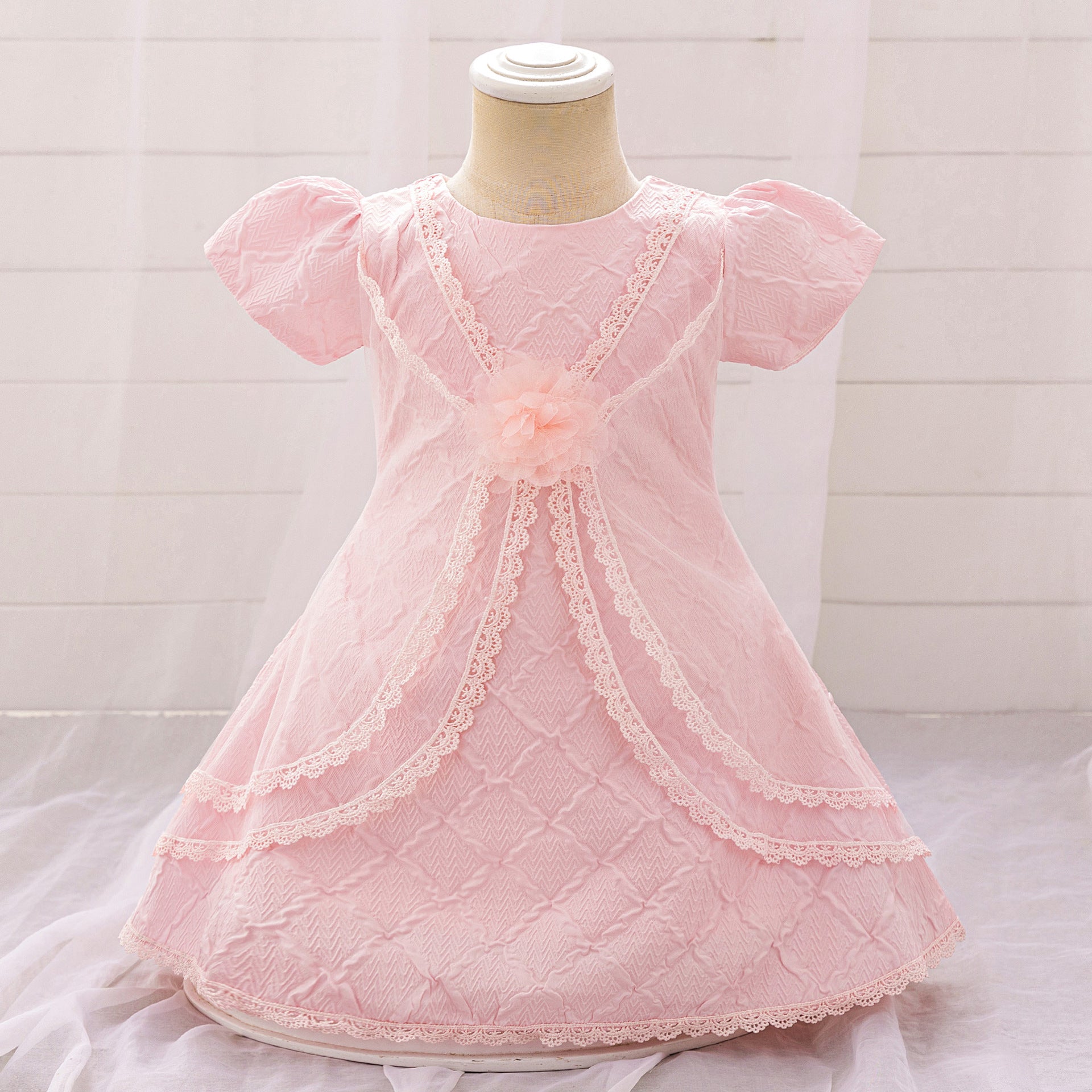 Light Pink A-Line Puff Sleeve Flower Girl Dress | Princess Party Dress for Girls