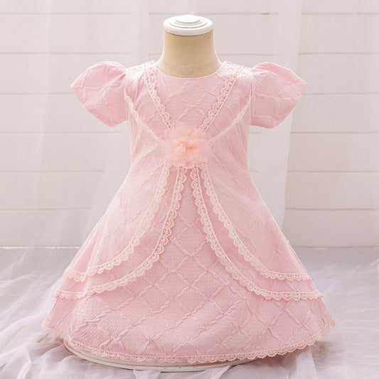Light Pink A-Line Puff Sleeve Flower Girl Dress | Princess Party Dress for Girls