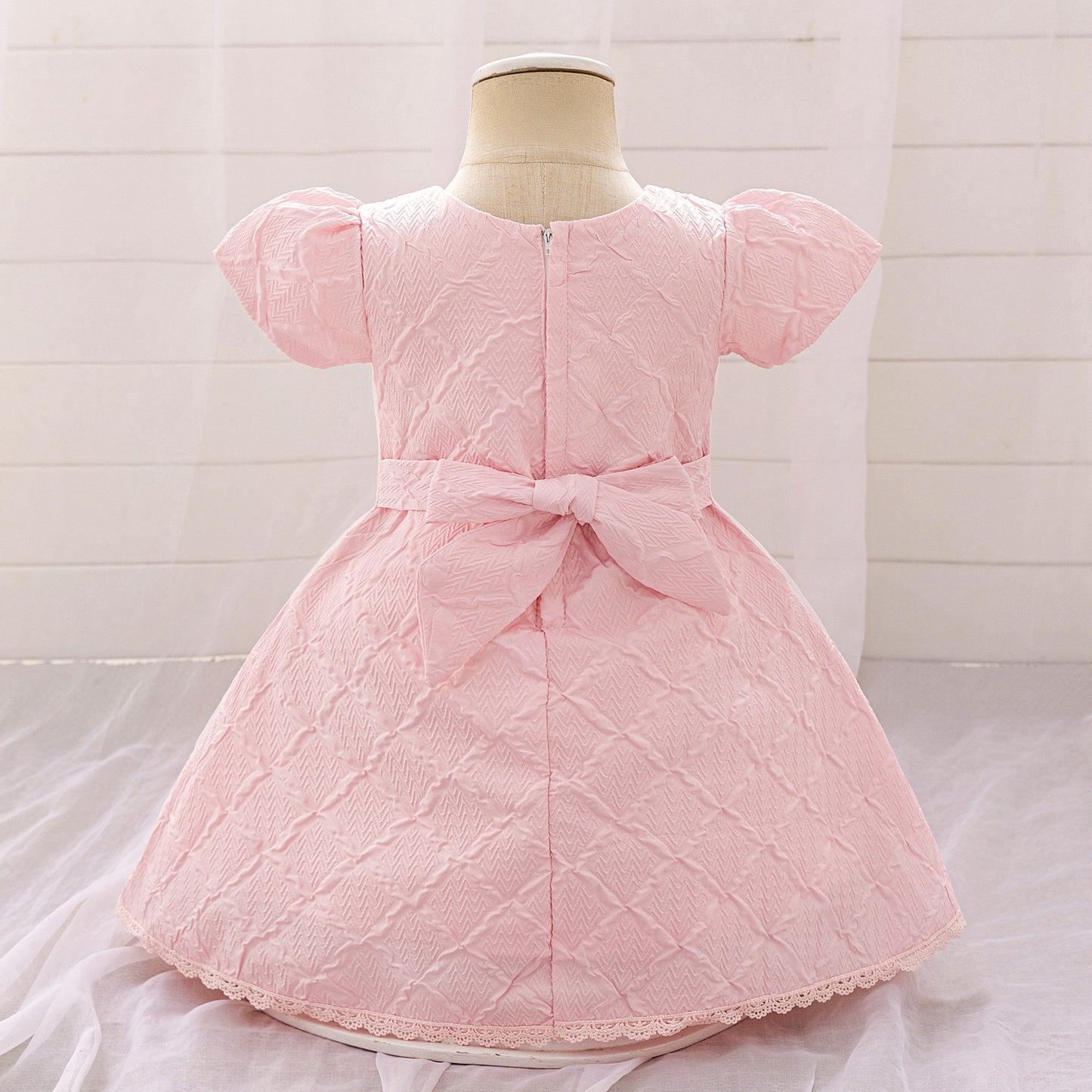 Light Pink A-Line Puff Sleeve Flower Girl Dress | Princess Party Dress for Girls