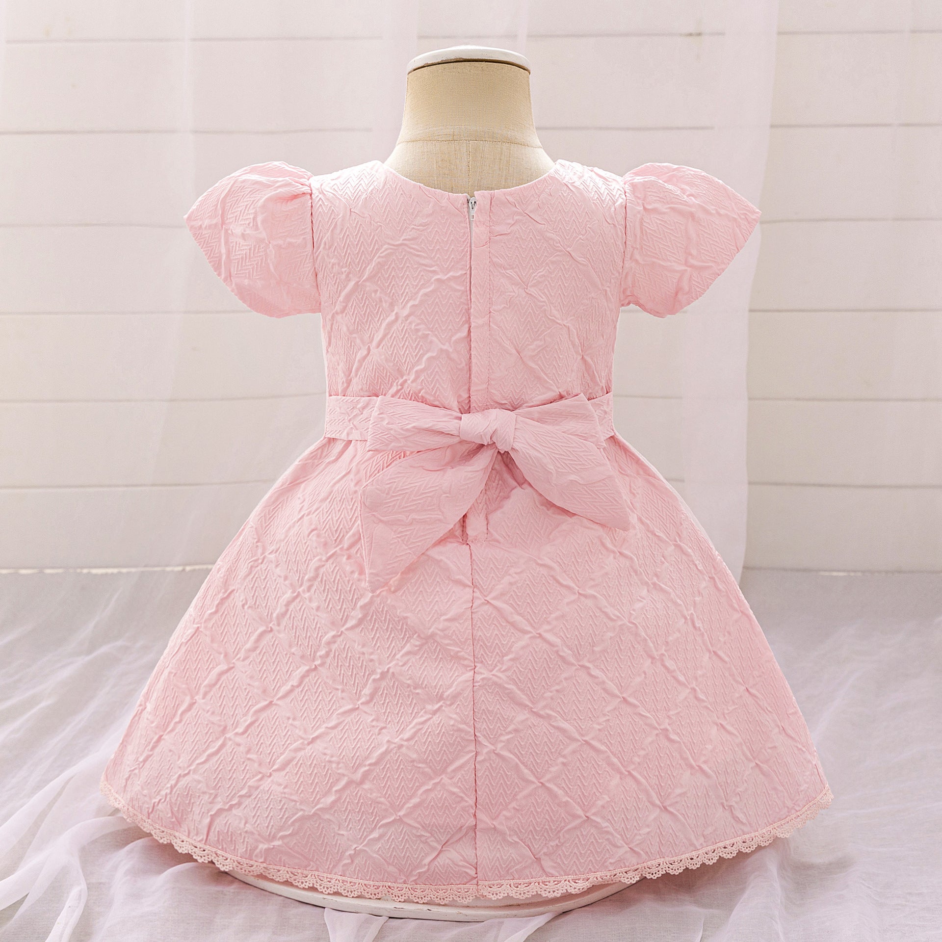 Light Pink A-Line Puff Sleeve Flower Girl Dress | Princess Party Dress for Girls