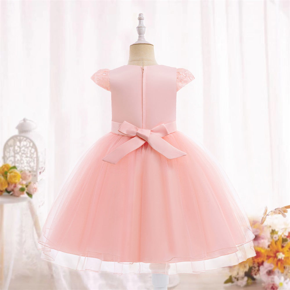 Light Pink A-Line Tulle Flower Girl Dress with Bowknot & Sequins | Toddler Princess Party Dress
