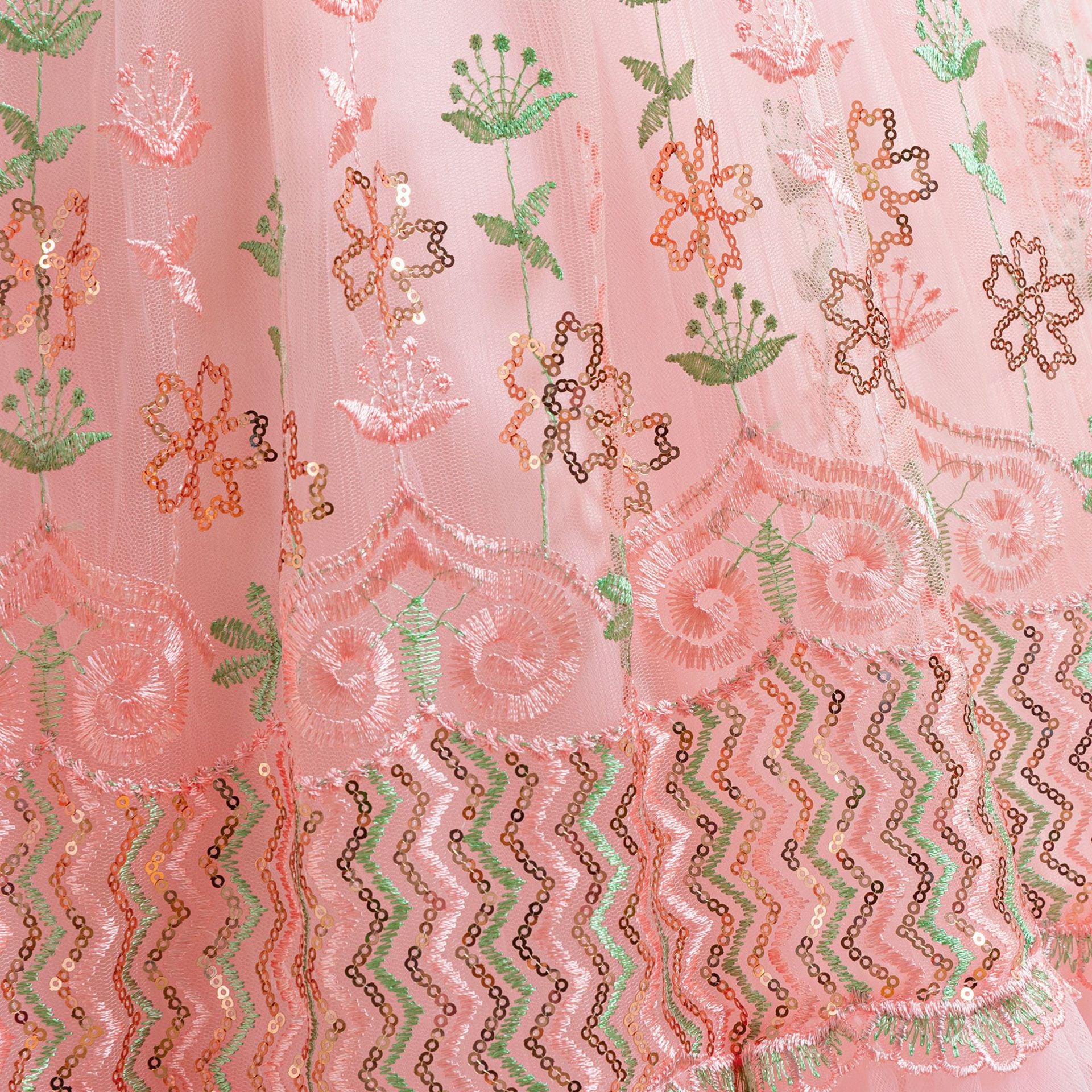 Light Pink Maxi Princess Dress for Girls with Sequins & Embroidery | Age 5-13