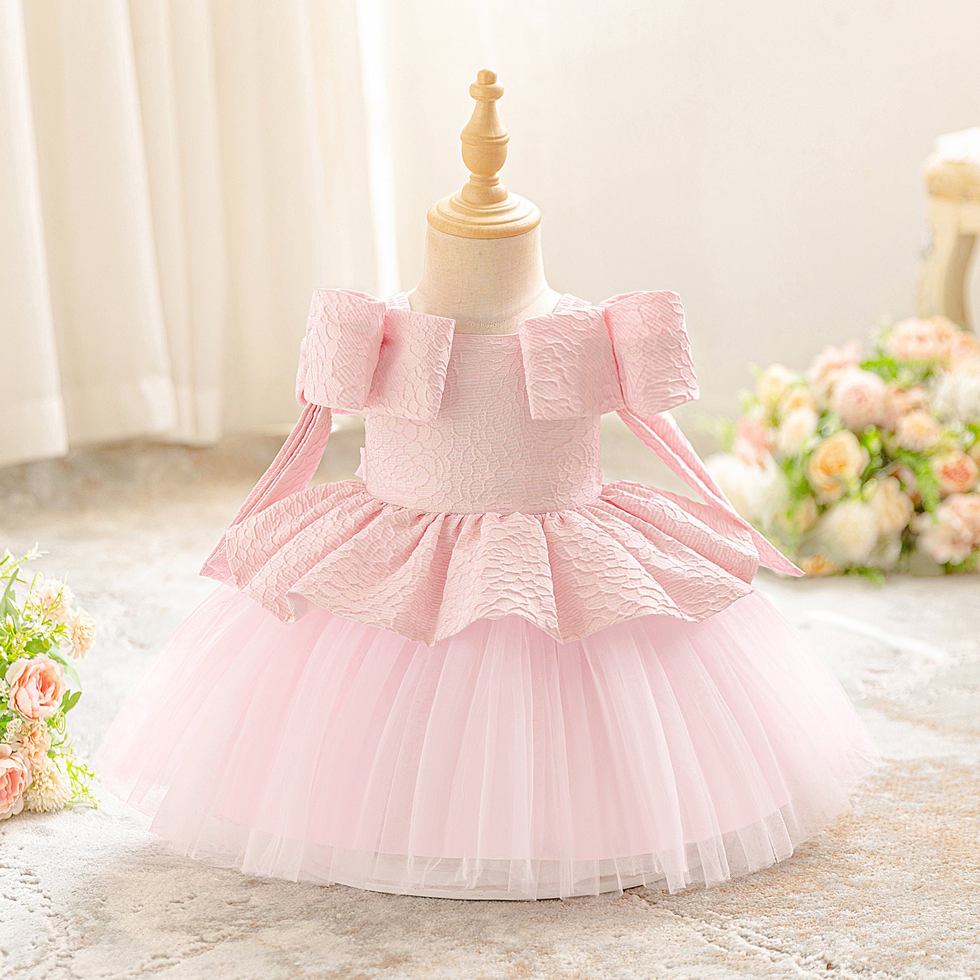 Cute Light Pink Off-Shoulder Puffy Princess Dress for Toddlers – Party & Wedding Outfit