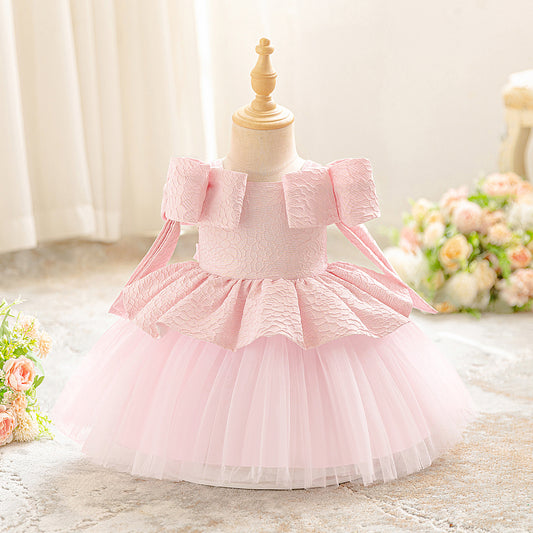 Cute Light Pink Off-Shoulder Puffy Princess Dress for Toddlers – Party & Wedding Outfit