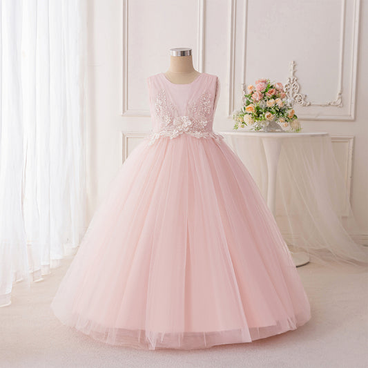 Light Pink Tulle Maxi Dress for Girls - Sequin Princess A-line Gown