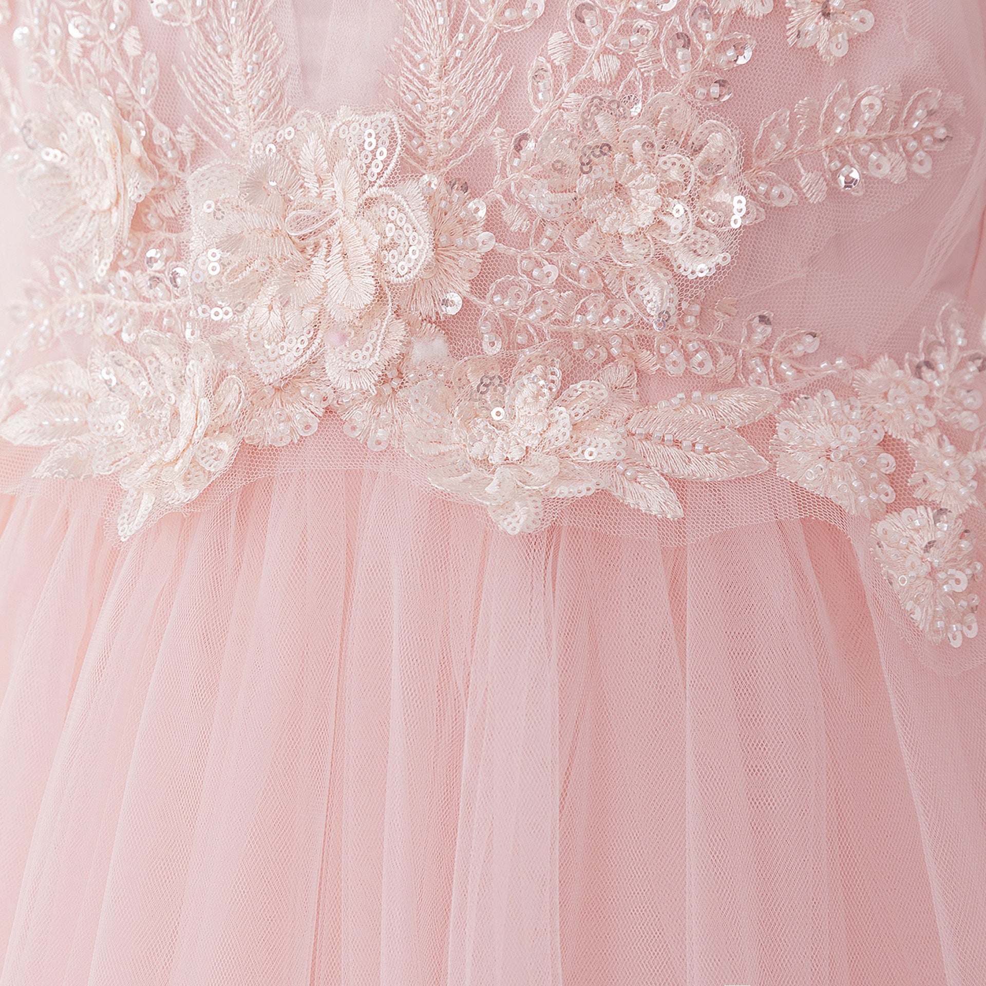 Light Pink Tulle Maxi Dress for Girls - Sequin Princess A-line Gown