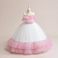 Cute Light Pink Tiered Tulle Maxi Dress for Girls with Fabric Flowers