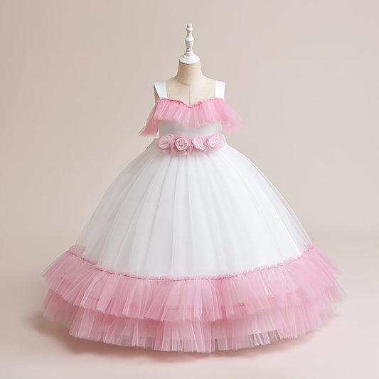 Light Pink Flower Girl Tulle Maxi Dress – Cute Tiered Princess Gown for Kids