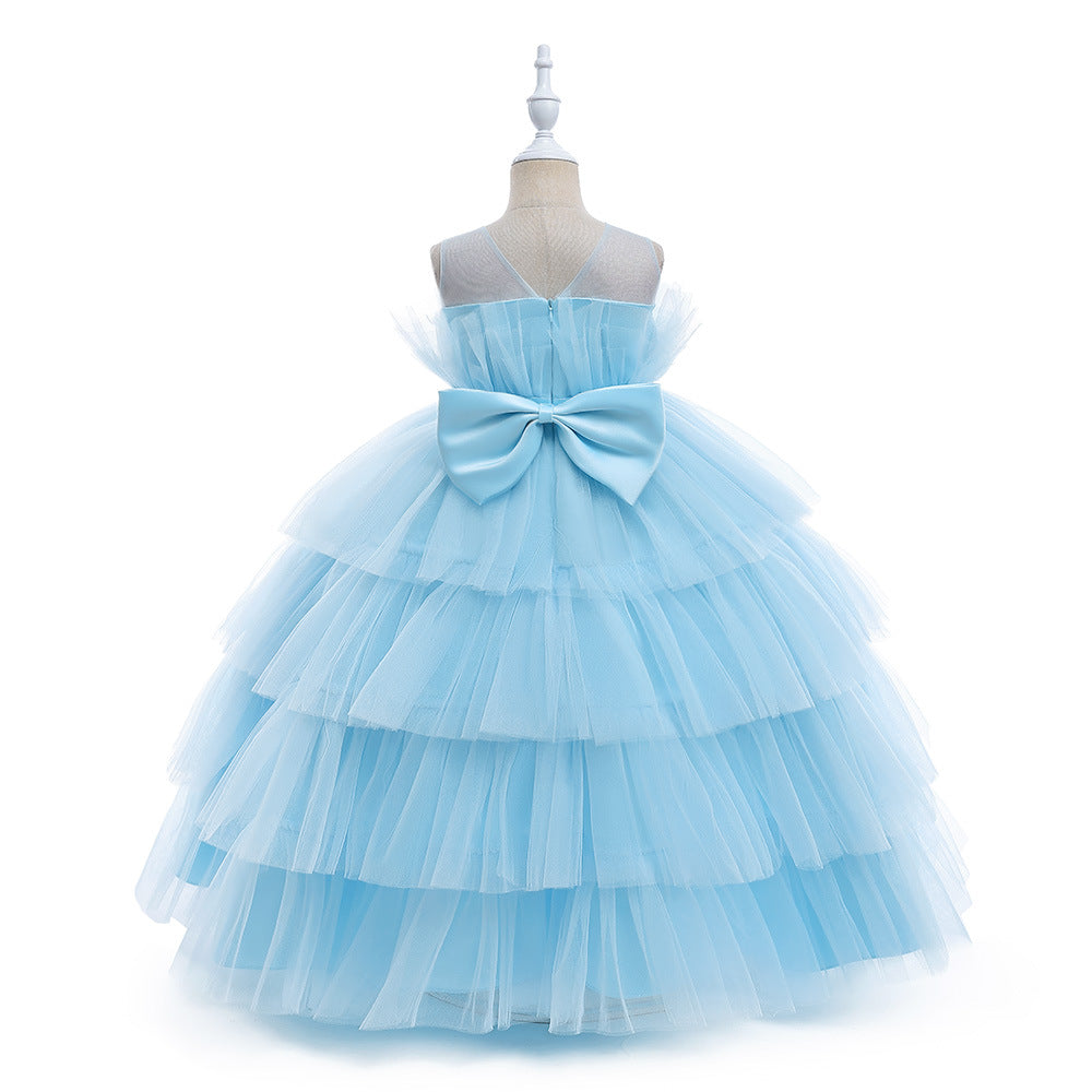Cute Off Shoulder A-Line Maxi Mesh Dress for Girls | Layered Princess Gown