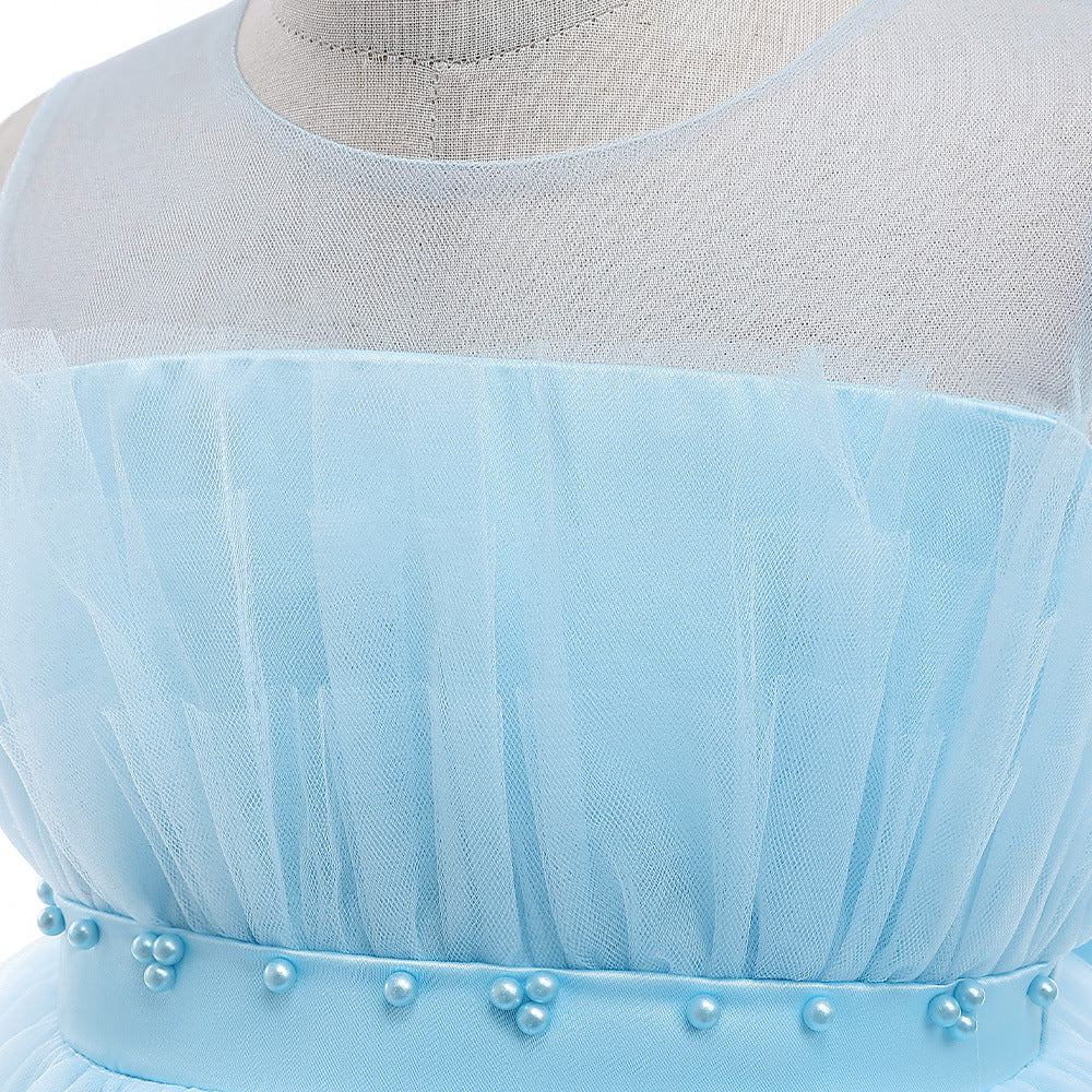 Cute Off Shoulder A-Line Maxi Mesh Dress for Girls | Layered Princess Gown