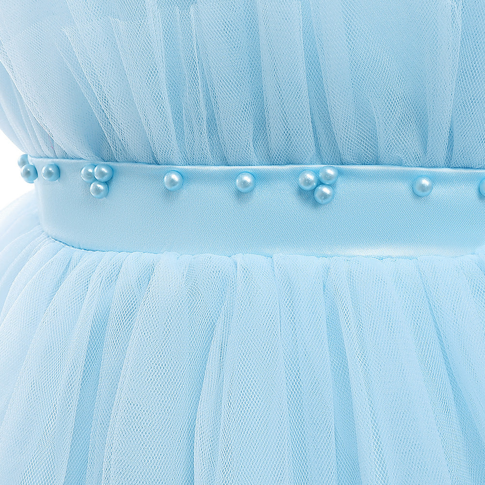 Cute Off Shoulder A-Line Maxi Mesh Dress for Girls | Layered Princess Gown