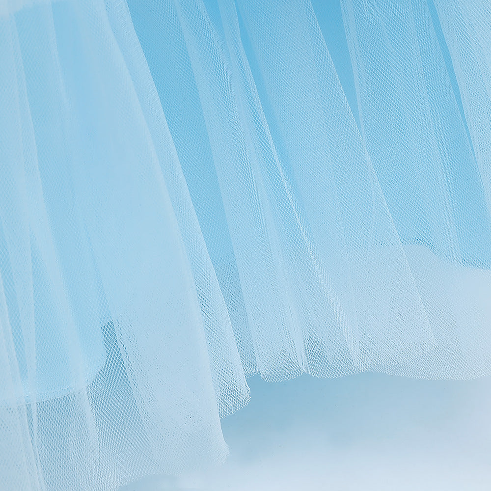 Cute Off Shoulder A-Line Maxi Mesh Dress for Girls | Layered Princess Gown