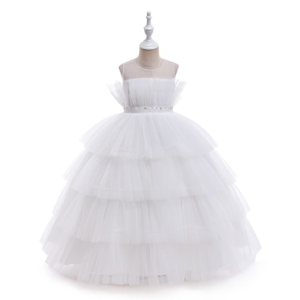 Cute Off Shoulder A-Line Maxi Mesh Dress for Girls | Layered Princess Gown