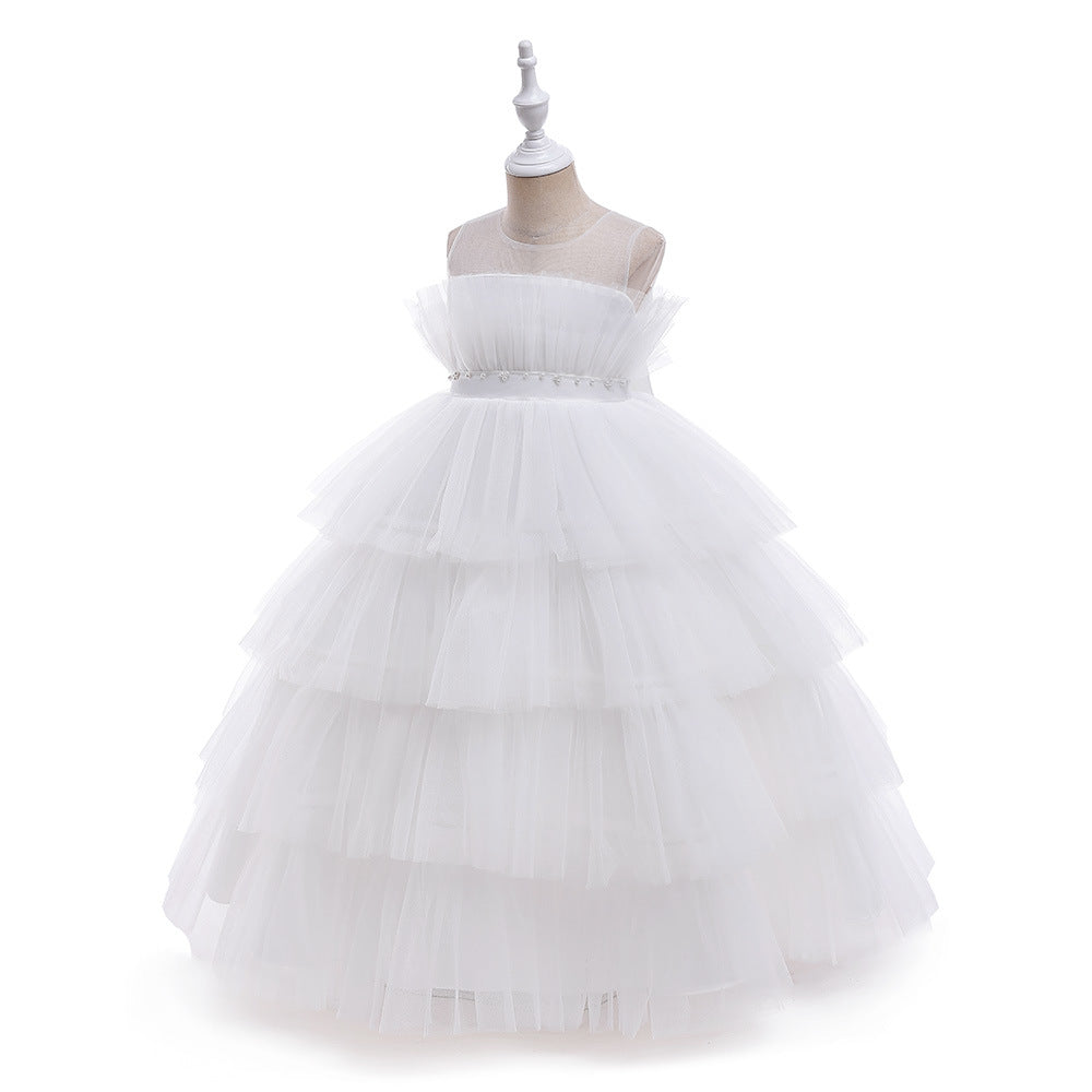 Cute Off Shoulder A-Line Maxi Mesh Dress for Girls | Layered Princess Gown
