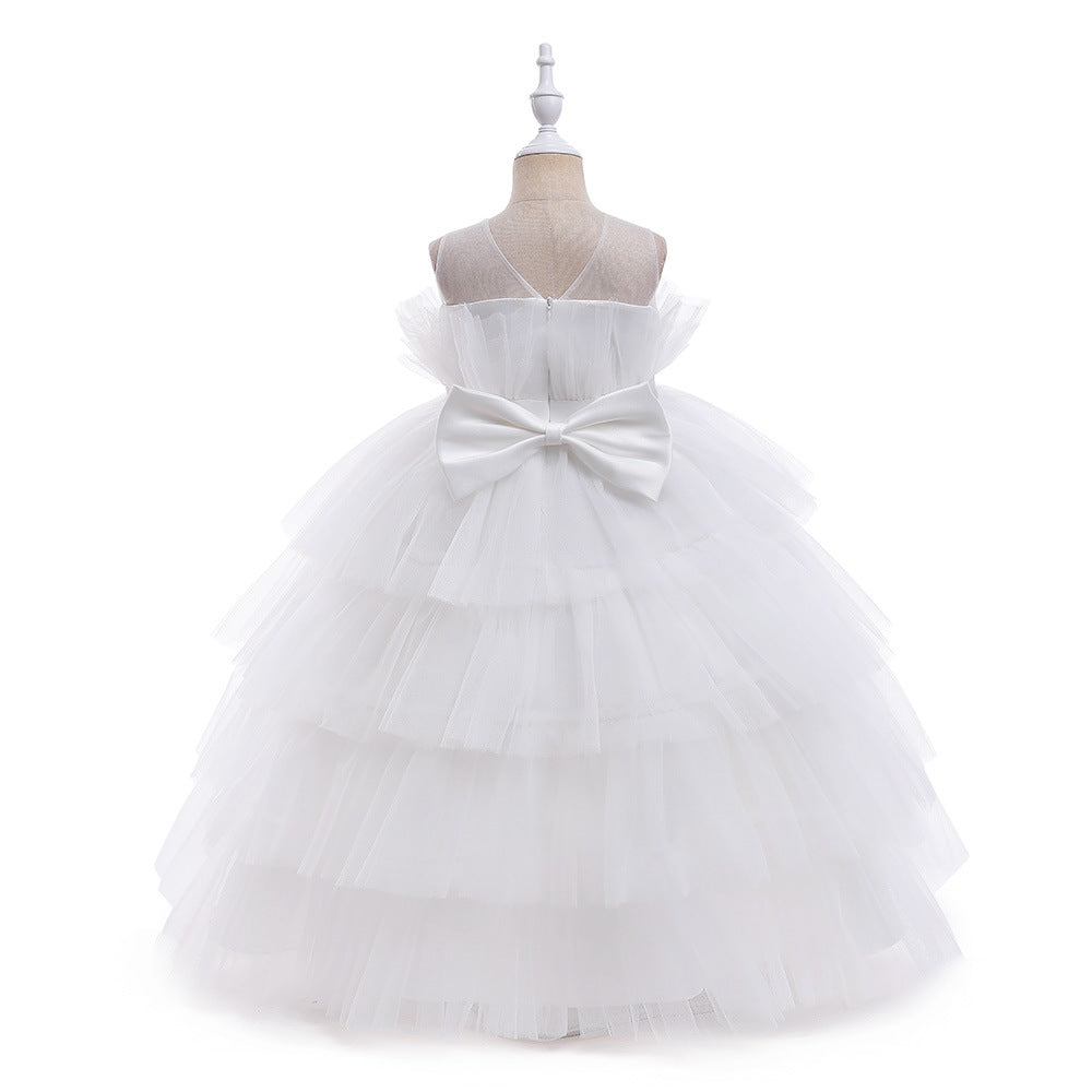 Cute Off Shoulder A-Line Maxi Mesh Dress for Girls | Layered Princess Gown
