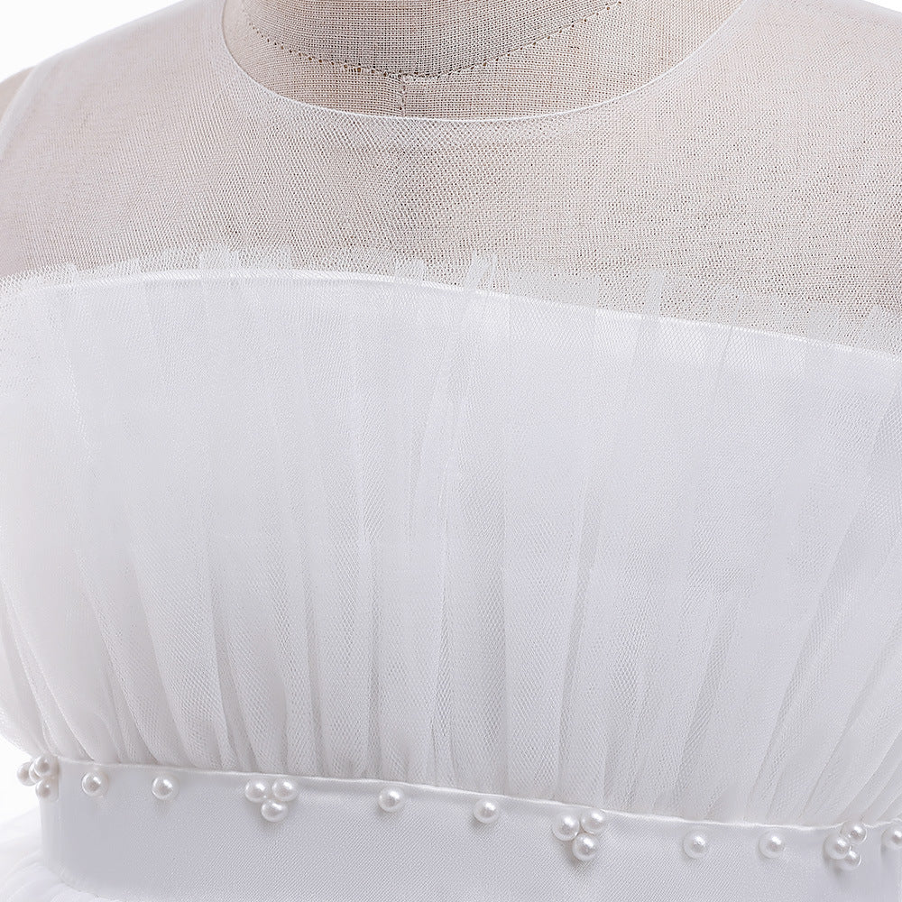 Cute Off Shoulder A-Line Maxi Mesh Dress for Girls | Layered Princess Gown