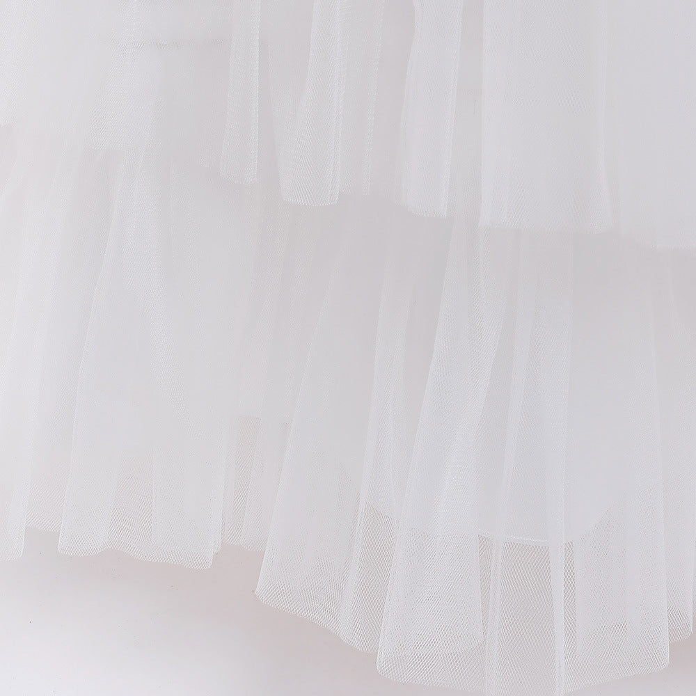 Cute Off Shoulder A-Line Maxi Mesh Dress for Girls | Layered Princess Gown