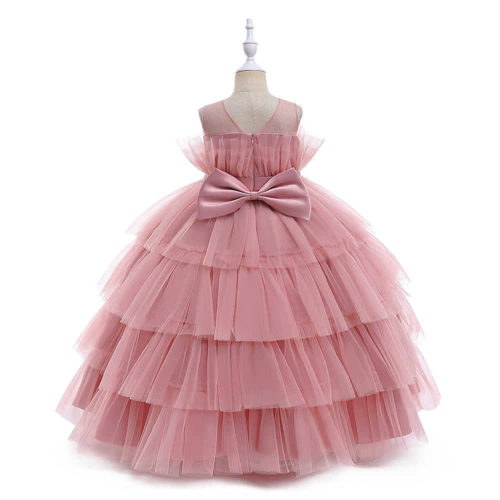 Cute Off Shoulder A-Line Maxi Mesh Dress for Girls | Layered Princess Gown