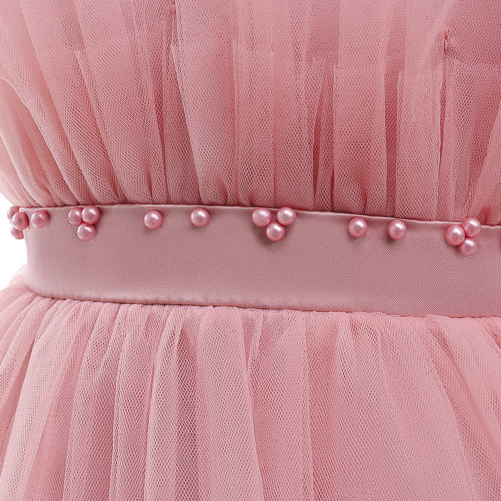 Cute Off Shoulder A-Line Maxi Mesh Dress for Girls | Layered Princess Gown