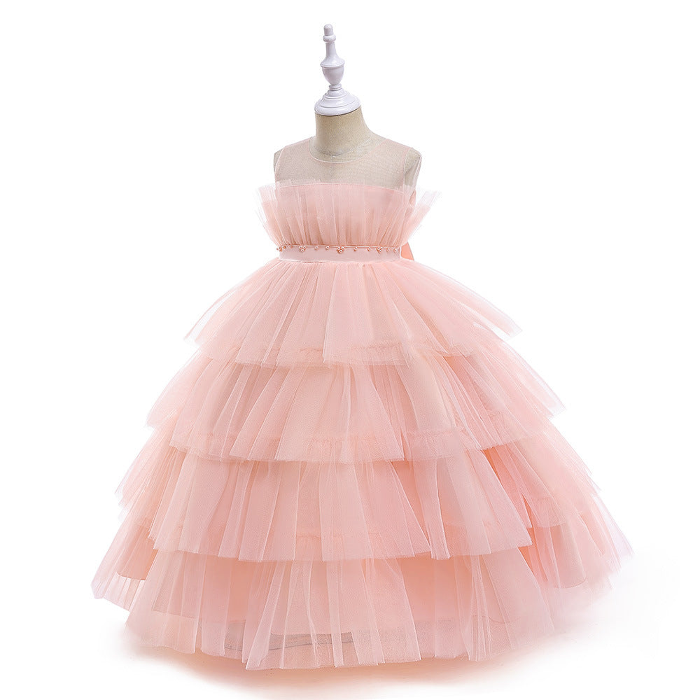 Cute Off Shoulder A-Line Maxi Mesh Dress for Girls | Layered Princess Gown