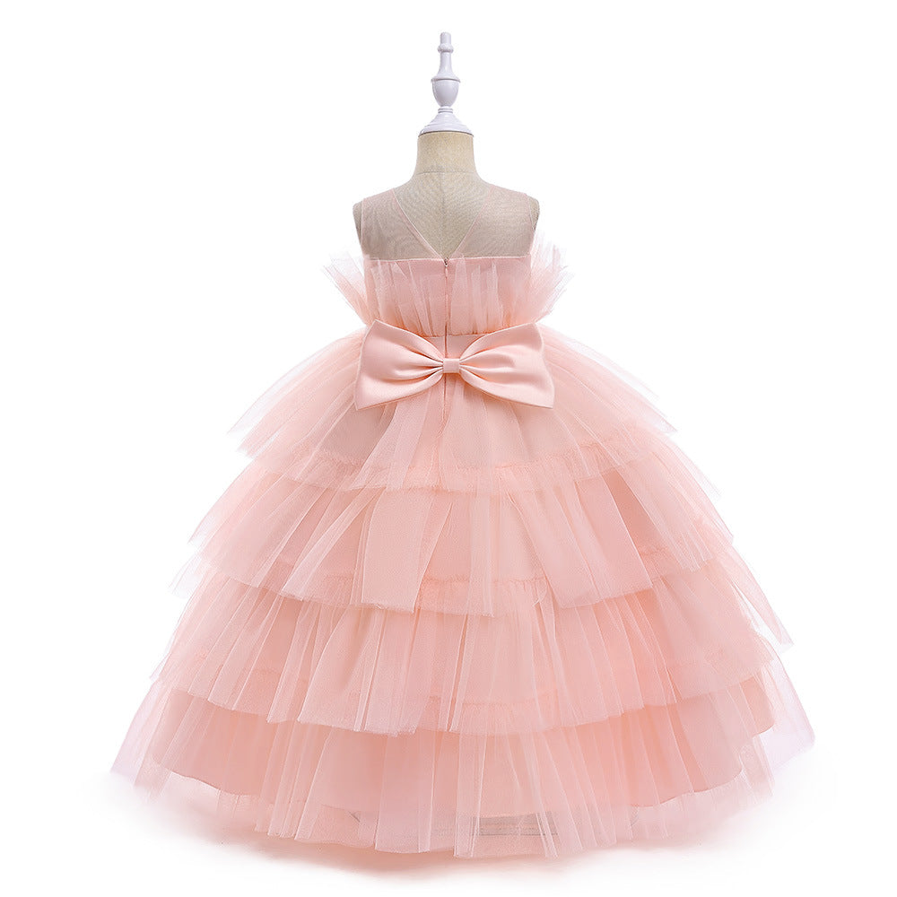 Cute Off Shoulder A-Line Maxi Mesh Dress for Girls | Layered Princess Gown