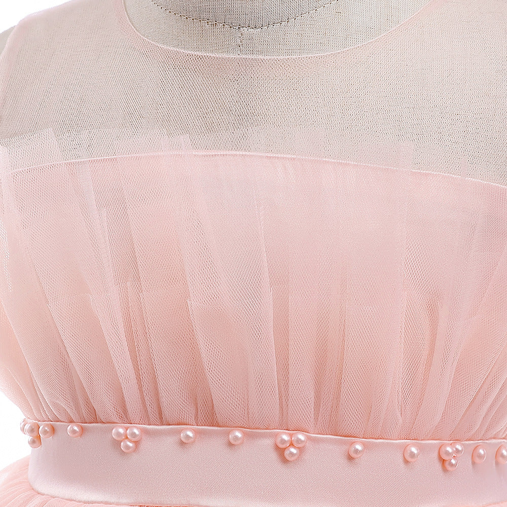 Cute Off Shoulder A-Line Maxi Mesh Dress for Girls | Layered Princess Gown