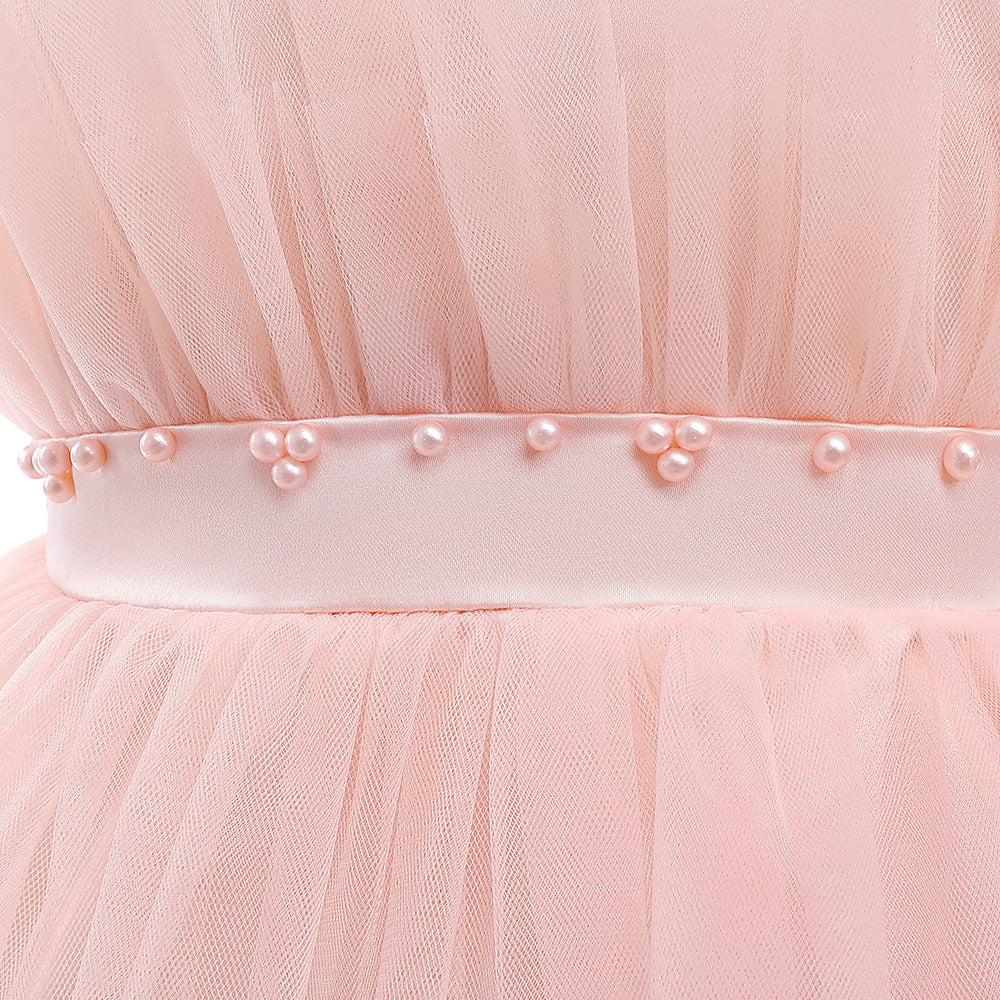 Cute Off Shoulder A-Line Maxi Mesh Dress for Girls | Layered Princess Gown