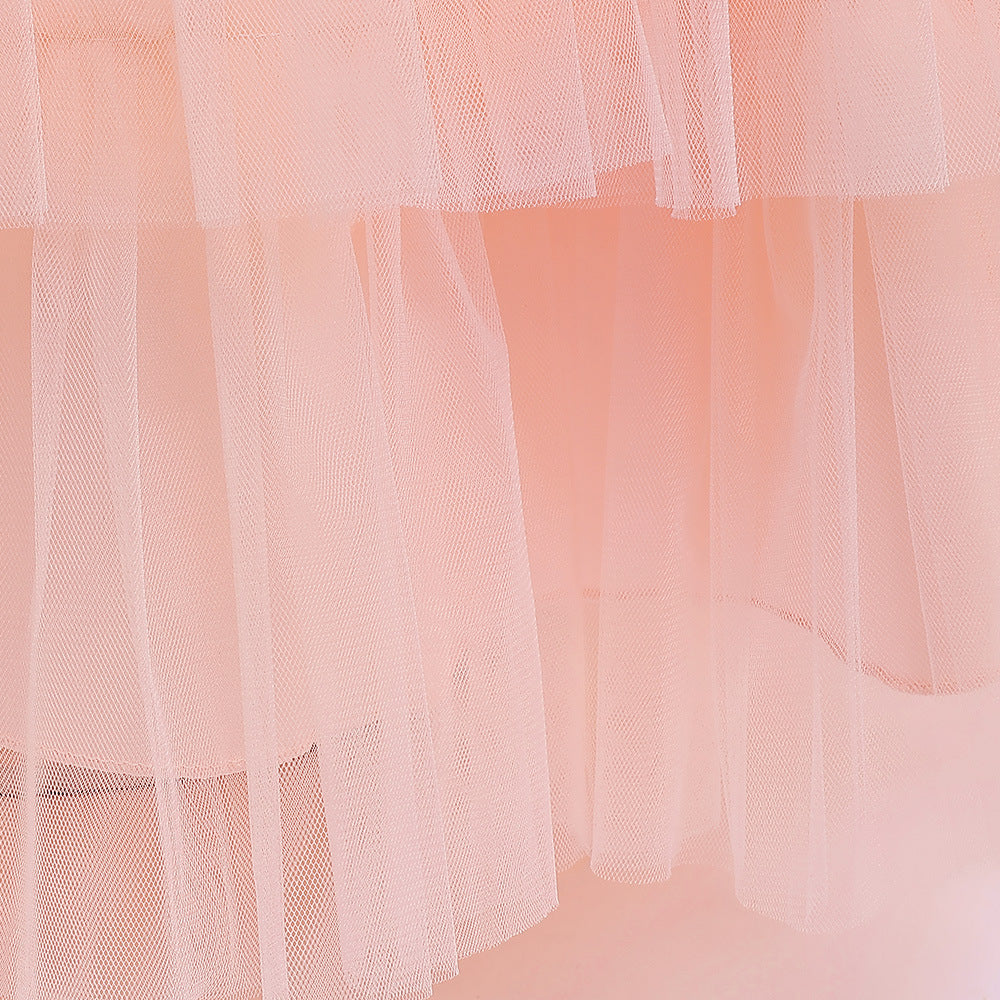 Cute Off Shoulder A-Line Maxi Mesh Dress for Girls | Layered Princess Gown