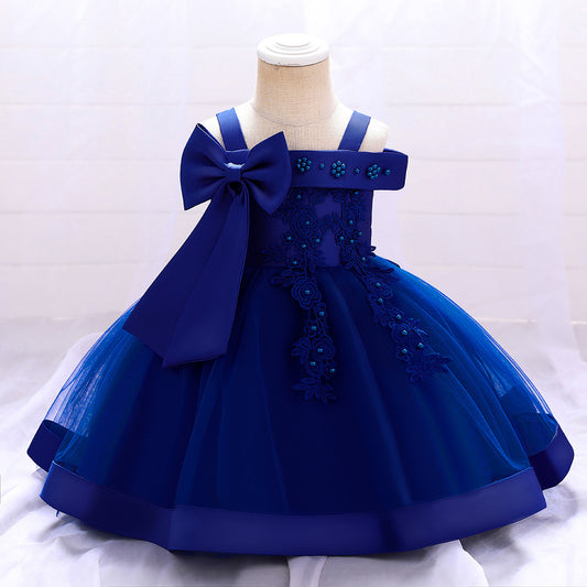 Adorable Off-Shoulder Tulle & Satin Birthday Princess Dress for Baby Girls
