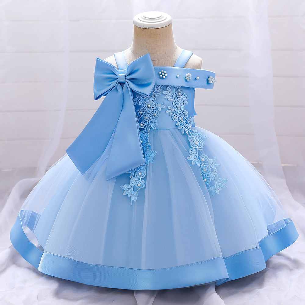 Adorable Off-Shoulder Tulle & Satin Birthday Princess Dress for Baby Girls