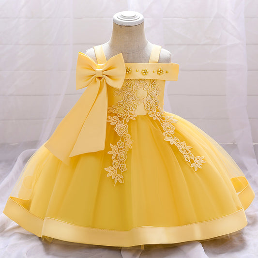 Adorable Off-Shoulder Tulle & Satin Birthday Princess Dress for Baby Girls