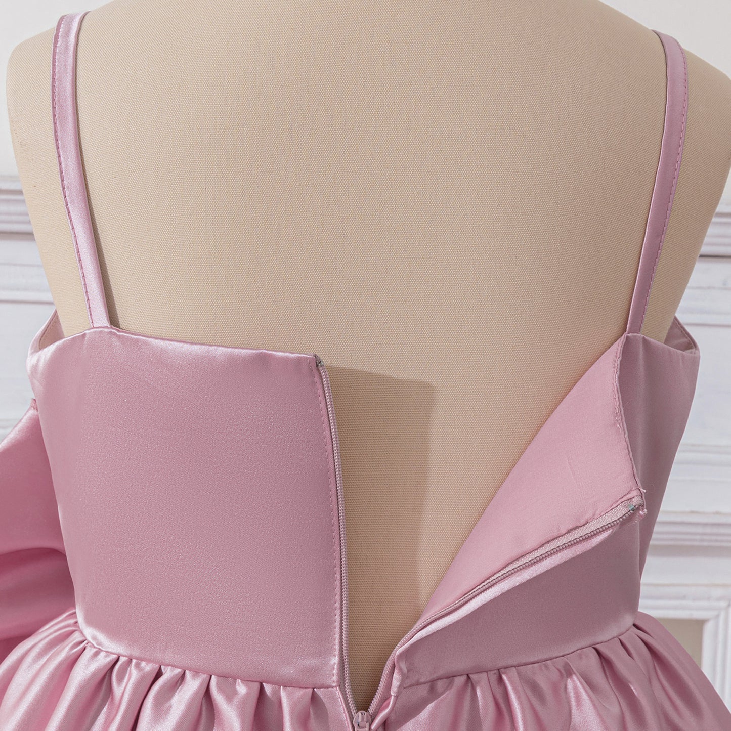 Cute Satin Off-Shoulder Bowknot Princess Dress for Girls, Tea Length