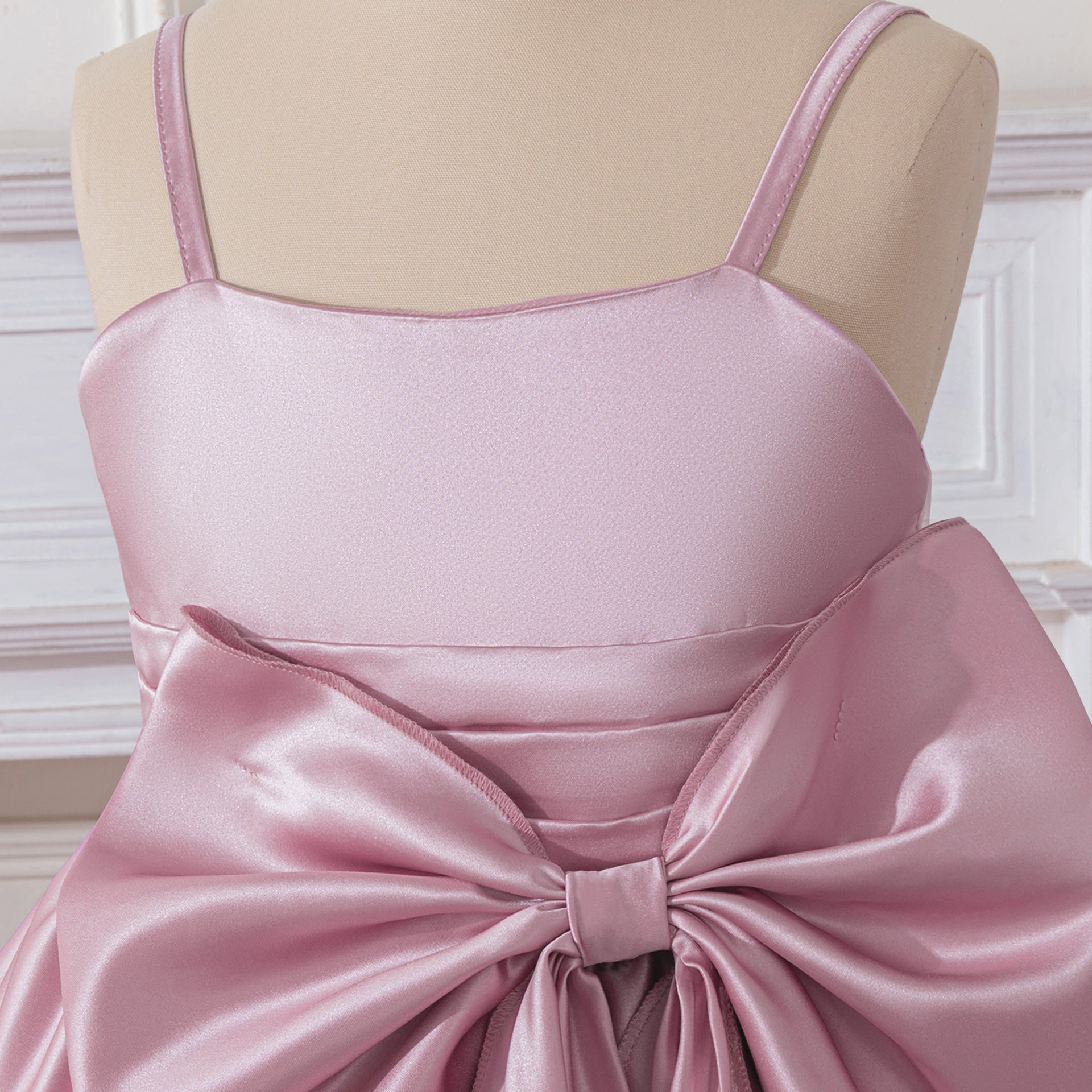 Cute Satin Off-Shoulder Bowknot Princess Dress for Girls, Tea Length
