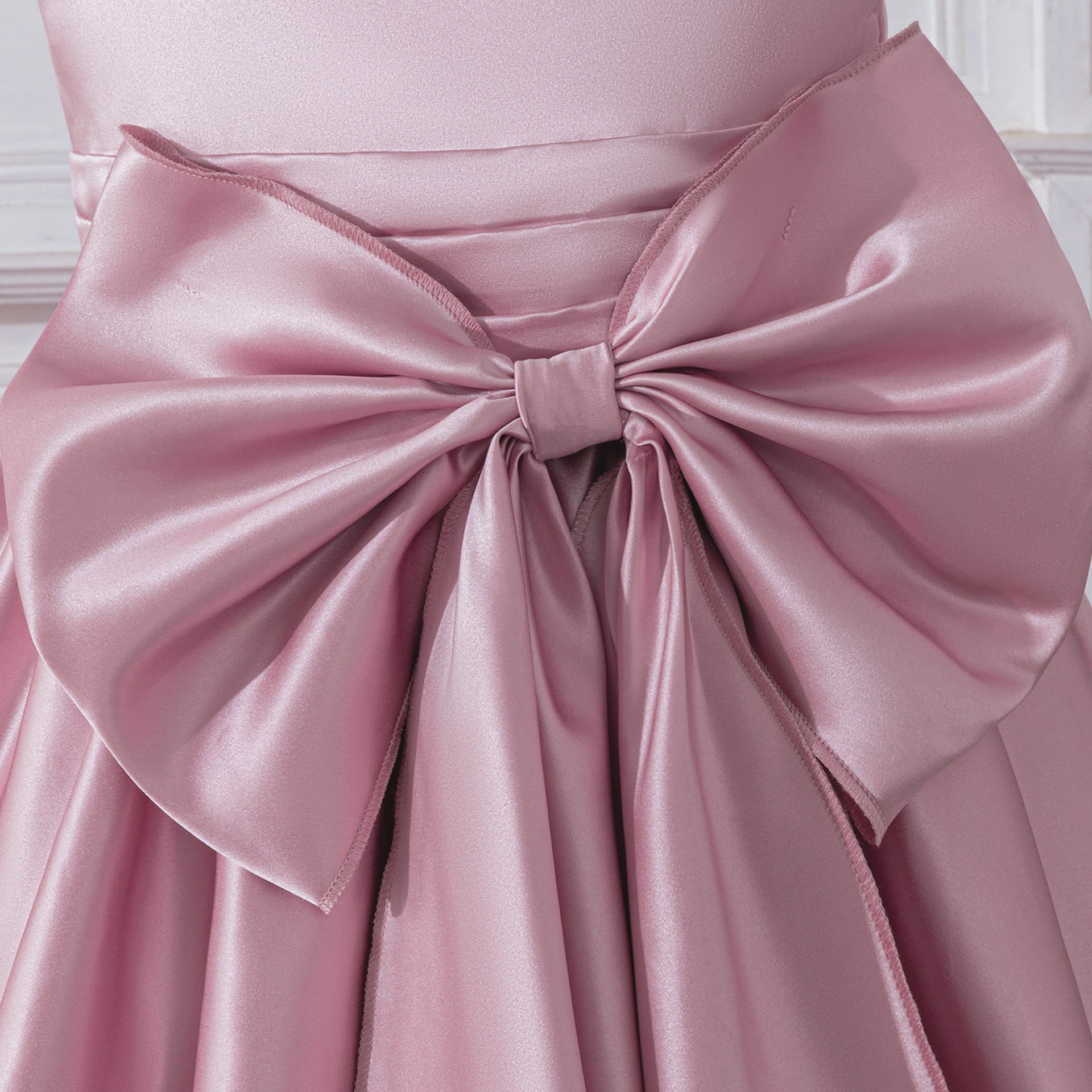 Cute Satin Off-Shoulder Bowknot Princess Dress for Girls, Tea Length