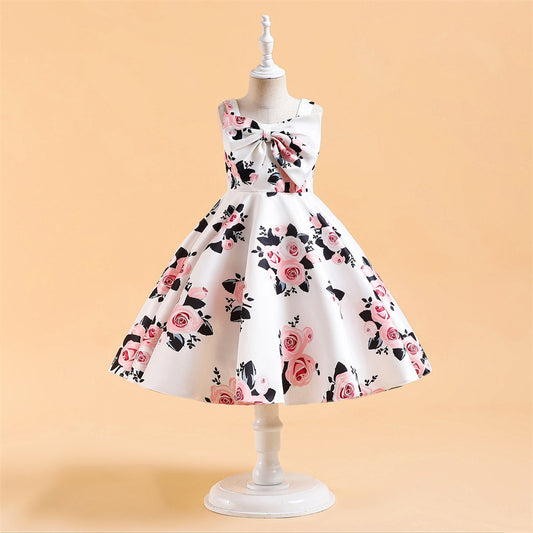 Cute Off Shoulder Floral A-Line Dress with Bow for Girls | Party & Flower Girl Dress