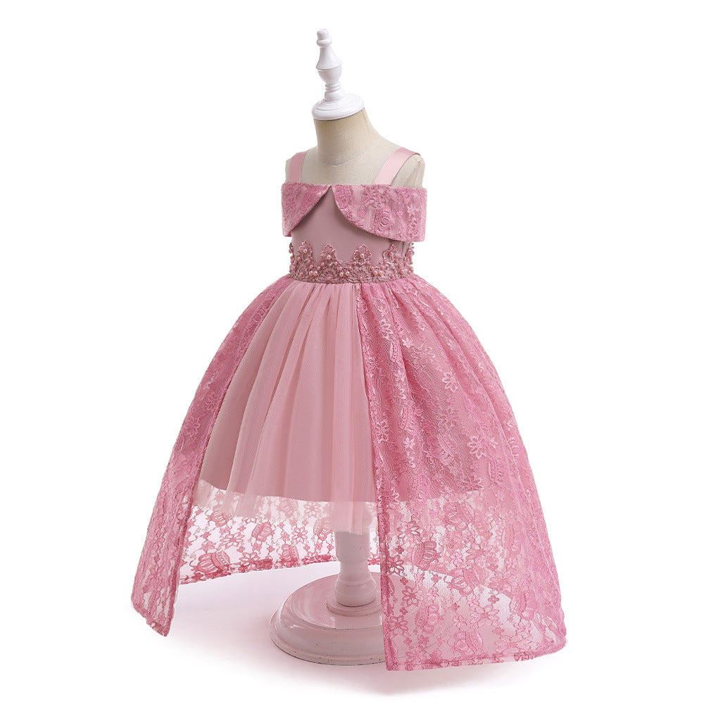 Off Shoulder Lace & Sequin A-Line Girl's High-Low Dress Tea Length