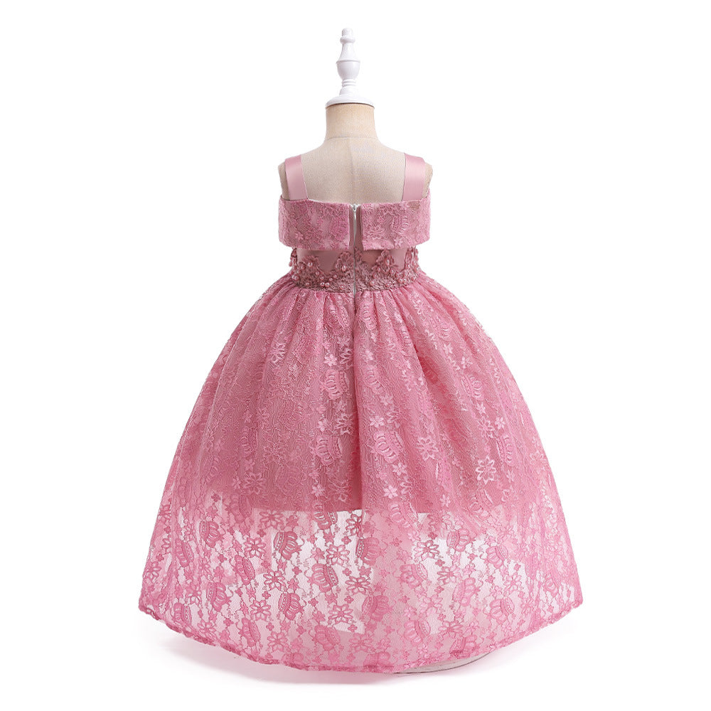 Off Shoulder Lace & Sequin A-Line Girl's High-Low Dress Tea Length