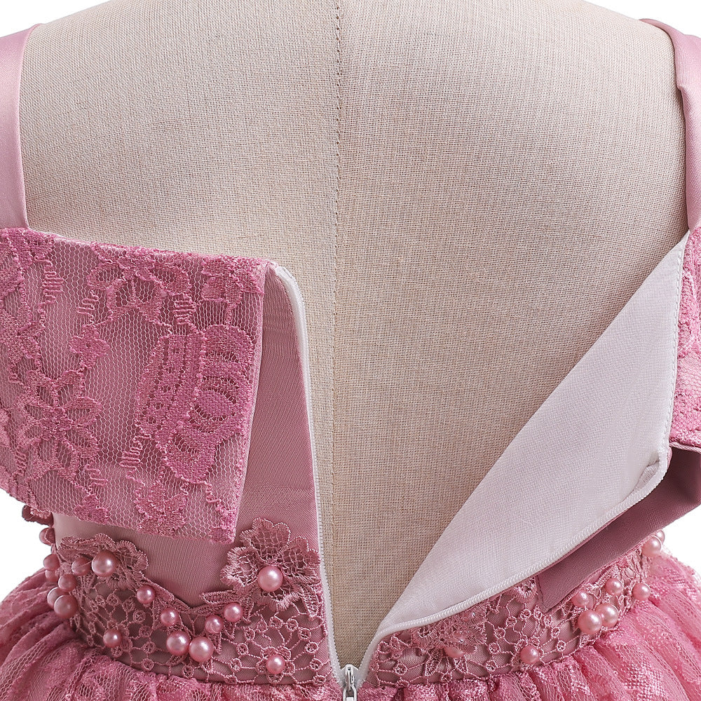 Off Shoulder Lace & Sequin A-Line Girl's High-Low Dress Tea Length