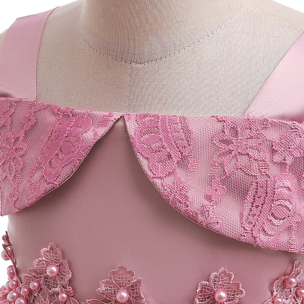 Off Shoulder Lace & Sequin A-Line Girl's High-Low Dress Tea Length