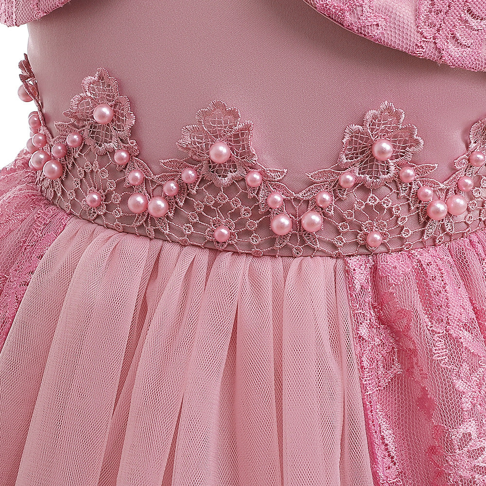 Off Shoulder Lace & Sequin A-Line Girl's High-Low Dress Tea Length