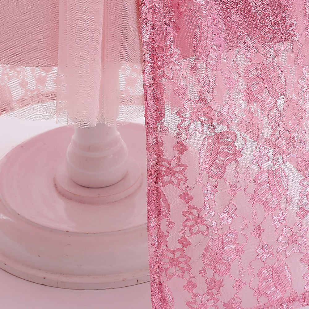 Off Shoulder Lace & Sequin A-Line Girl's High-Low Dress Tea Length