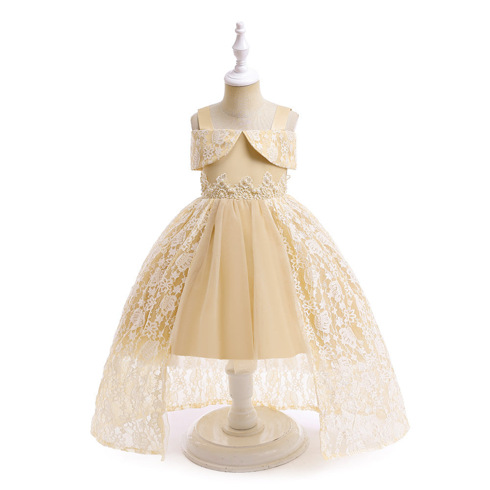 Off Shoulder Lace & Sequin A-Line Girl's High-Low Dress Tea Length