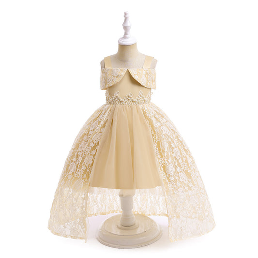 Off Shoulder Lace & Sequin A-Line Girl's High-Low Dress Tea Length